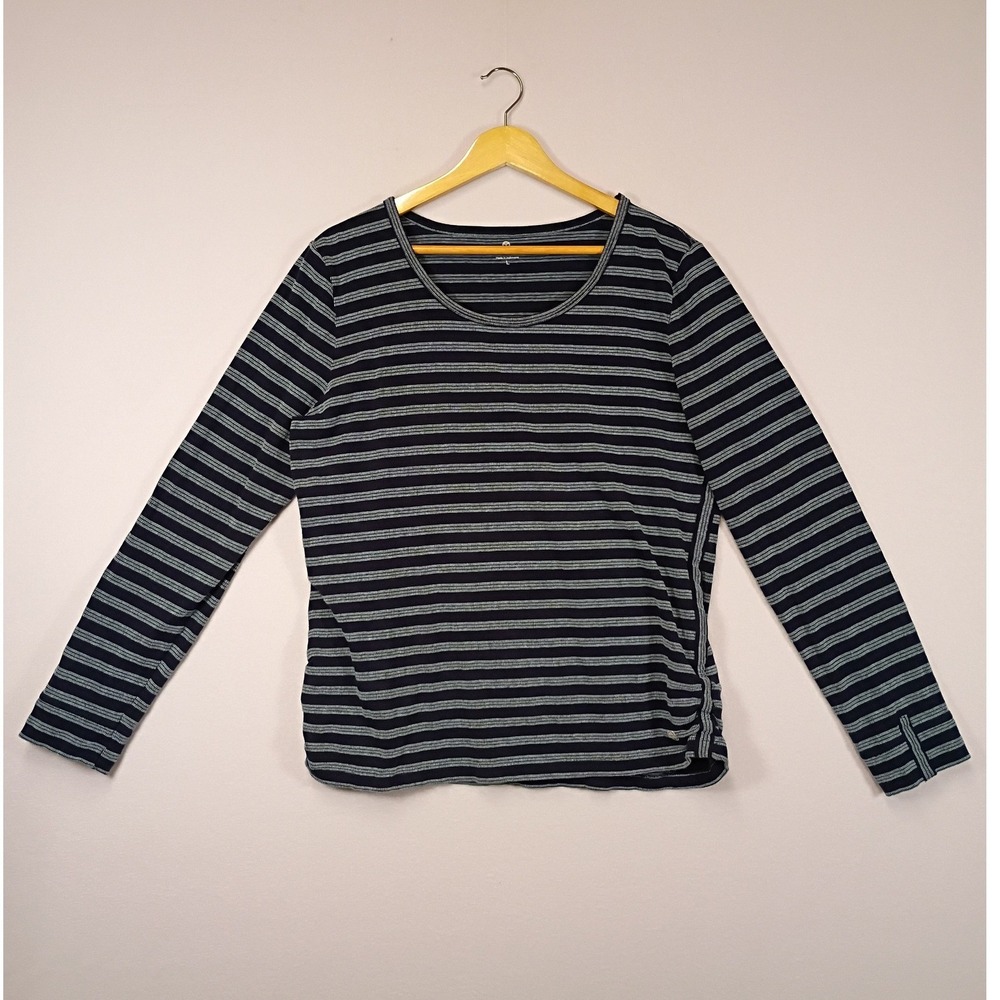 Coastal Nautical T by Talbots Womens Large Blue Striped Ruched Long Sleeve Top
